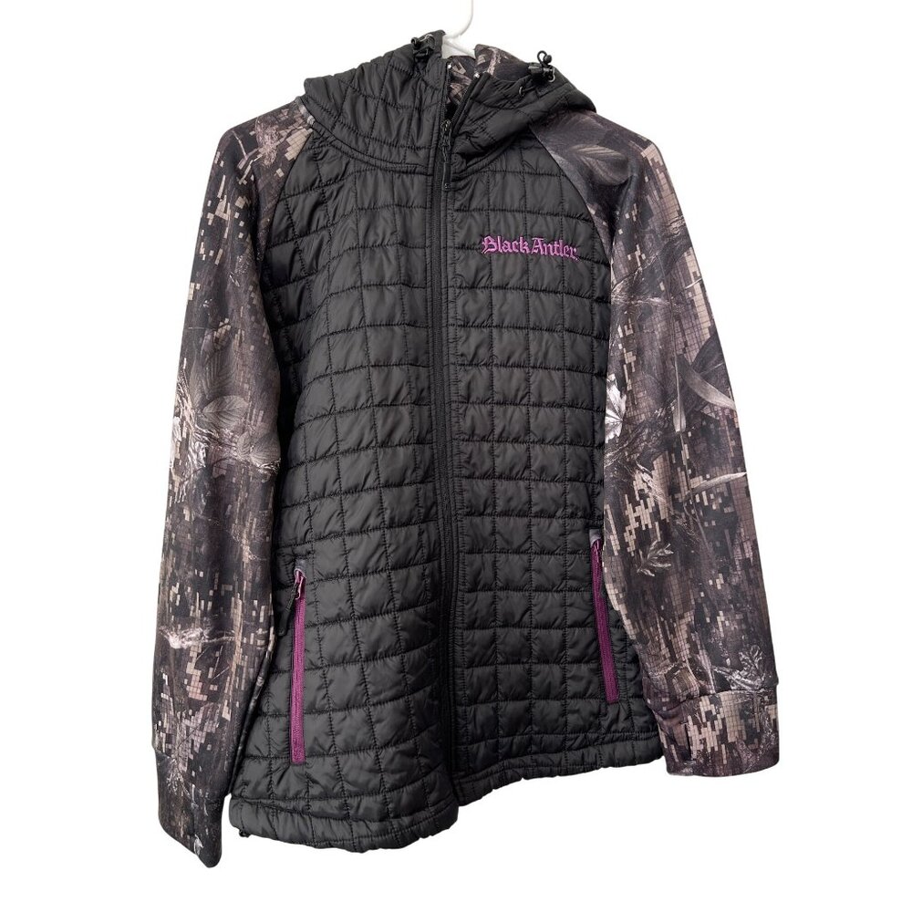 Black Antler Puffer Jacket Size Large Quilted Full Zip Long Sleeve Camo Outdoor